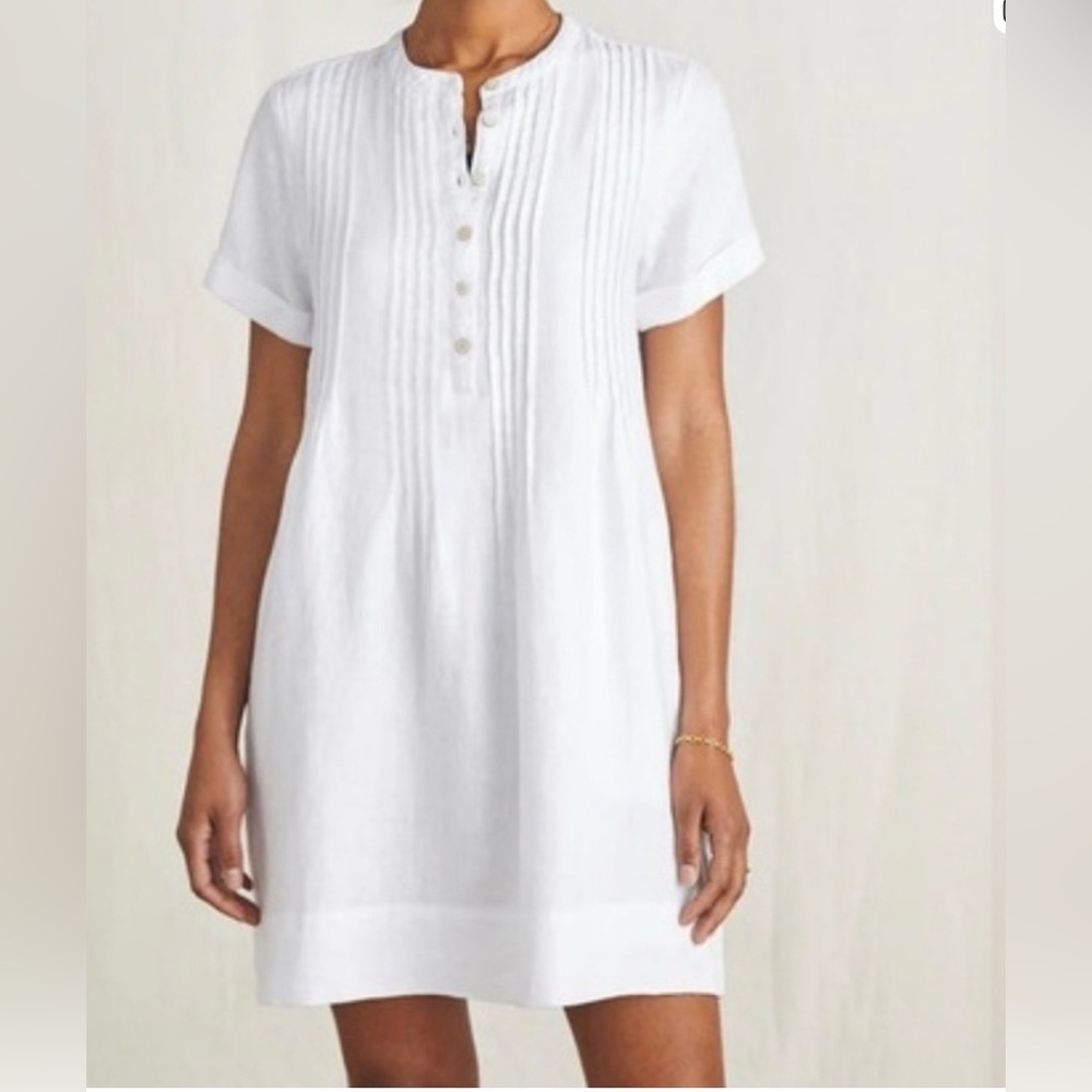 Faherty White Short-Sleeve Pintuck Mini Dress